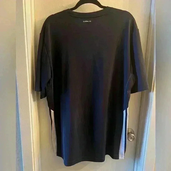 Adidas ClimaLite Shirt Men's XLarge Short Sleeve Blue and White - Picture 2 of 2